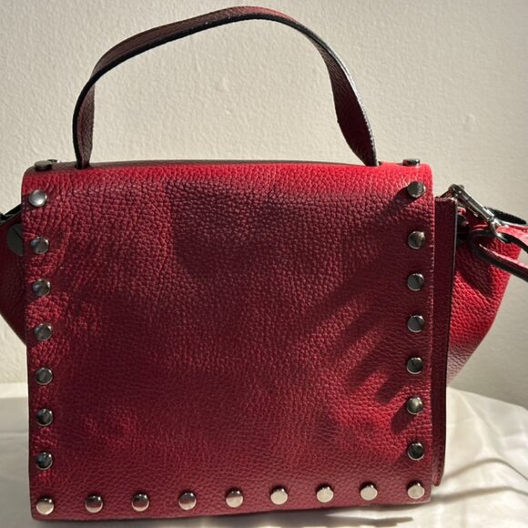 Red Pebbled Leather Crossbody Bag with Studded Detailing - Picture 2 of 8